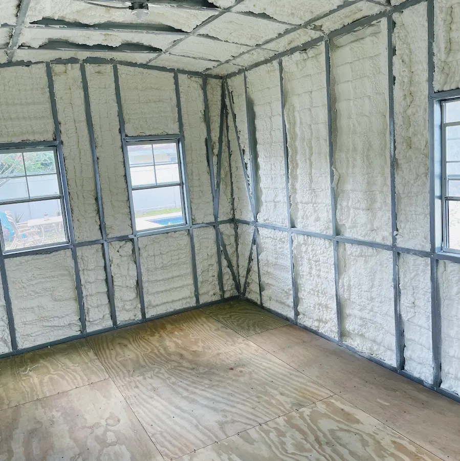 Closed-cell spray foam insulation applied to wall cavities in a residential project in Simpsonville